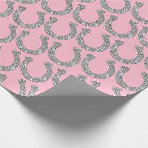 Papier Cadeau Jolis Glam Fer à Cheval Argent Paillettes Roses