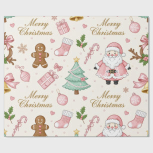 Papier Cadeau Jolis noeuds de Noël en aquarelle rose avec le Pèr
