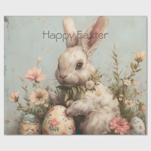 Papier Cadeau Jolis œufs de lapin Fleurs Pâques