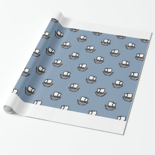 Papier Cadeau Jolis Petits Navires sur Fond Bleu