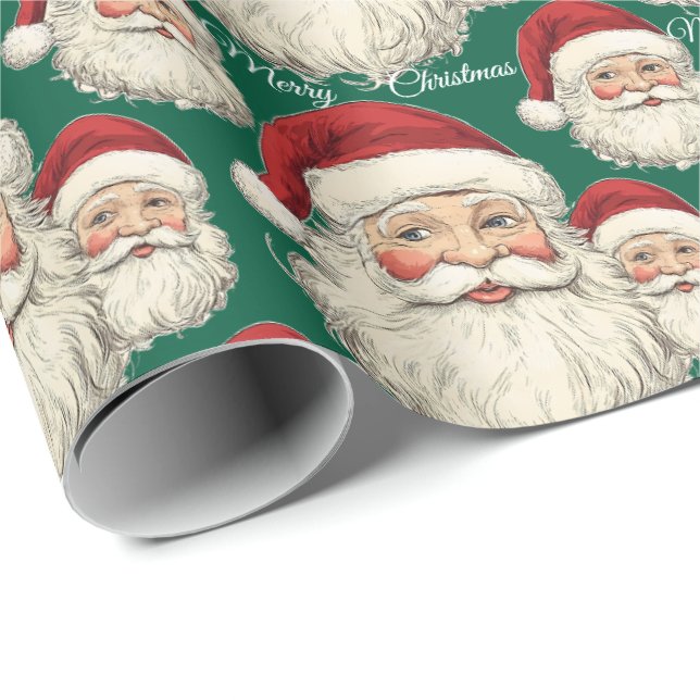 Papier Cadeau Jolly Père Noël Face Green (Coin rond)