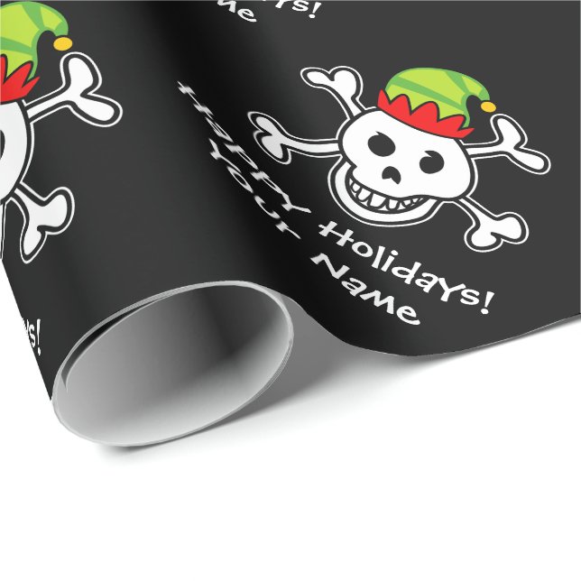 Papier Cadeau jolly roger elf crâne drôle Noël (Coin rond)
