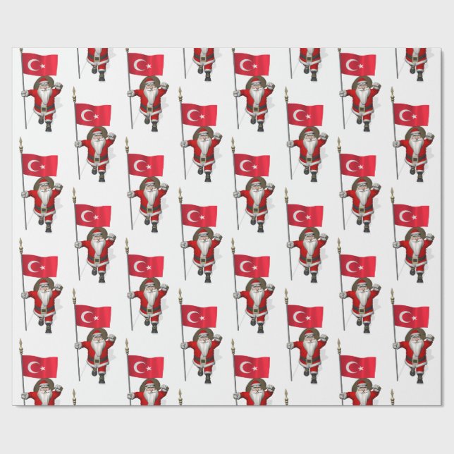 Papier Cadeau Jolly Santa Claus Avec Drapeau De Turquie (Plat)