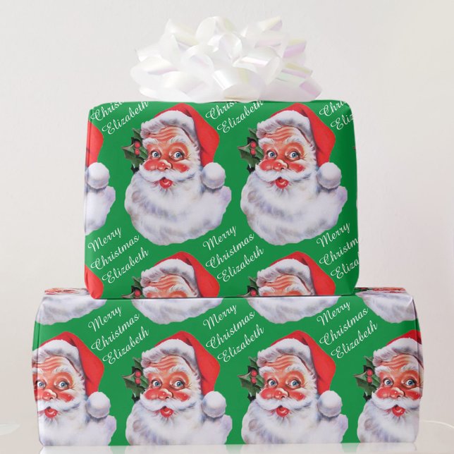Papier Cadeau Jolly Santa Claus Personnaliser Nom Texte Noël (Créateur téléchargé)
