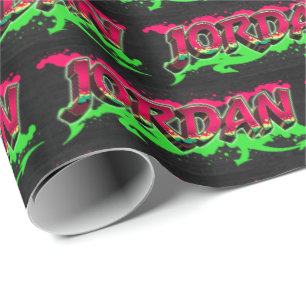 Papier Cadeau Jordan prénom Graffiti red green
