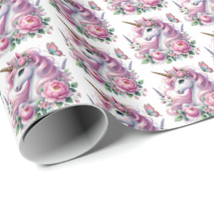 Papier Cadeau Jote carrelée filles unicorne fête