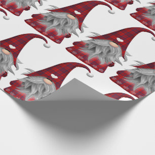 Papier Cadeau Jote Rouge Buffalo Plaid Gnome de Noël