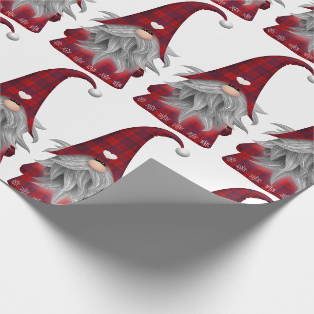 Papier Cadeau Jote Rouge Buffalo Plaid Gnome de Noël (Coin)