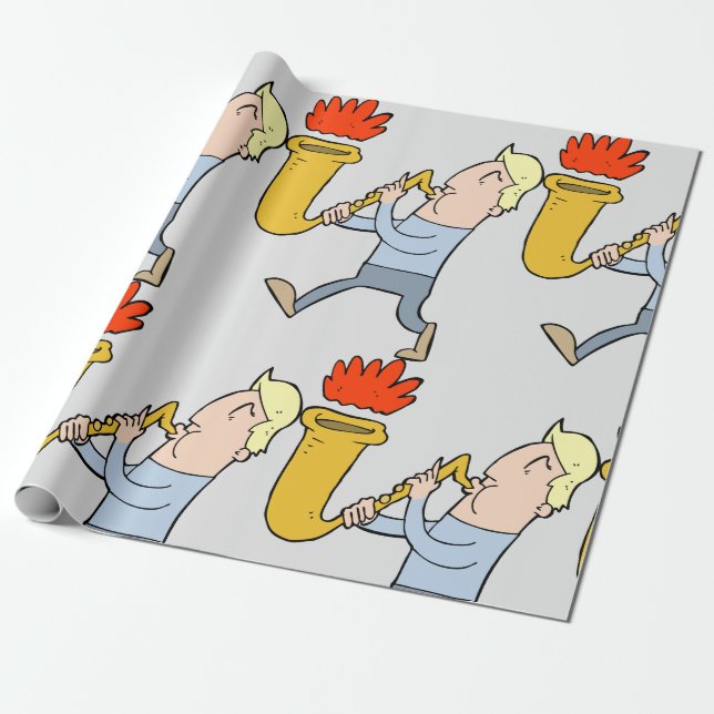 Papier Cadeau Jouer Un Musicien Saxaphone Envelopper Du Papier (Déroulé)