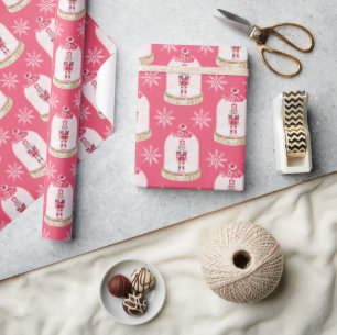 Papier Cadeau Jouet de Noël Soldat Aquarelle Snowflakes rose