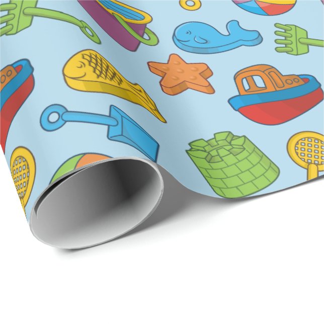 Papier Cadeau Jouets de plage Icônes (Coin rond)