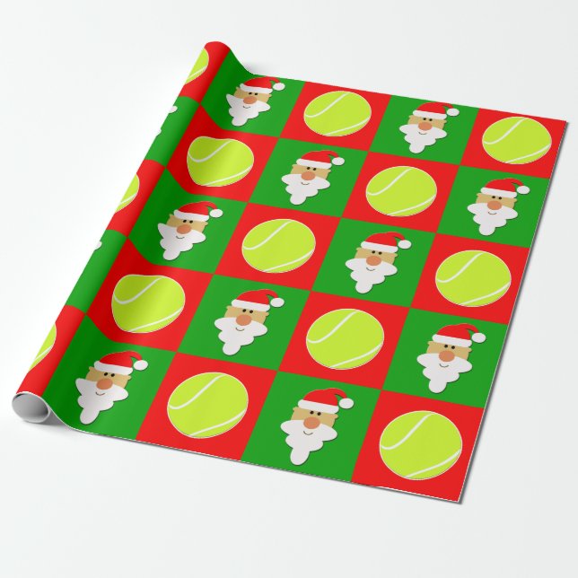Papier Cadeau Joueur chrétien de tennis Balls & Santa Tennis (Déroulé)