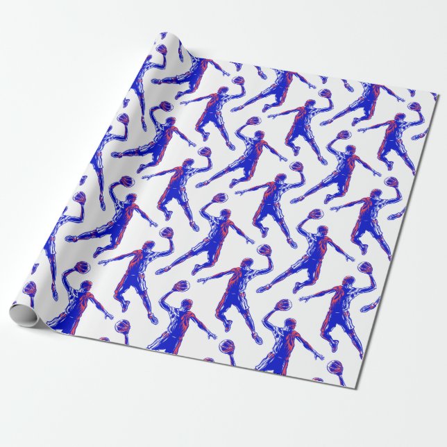 Papier Cadeau Joueur de basket Slam Dunk, Red and Blue Design (Déroulé)