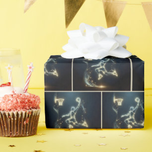 Papier Cadeau Joueur De Basletball Gold Neon Avec Traces Légères