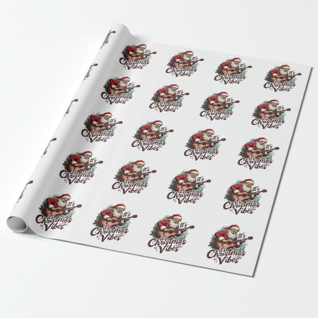 Papier Cadeau Joueur de guitare de Noël Père Noël - Rockin autou (Déroulé)