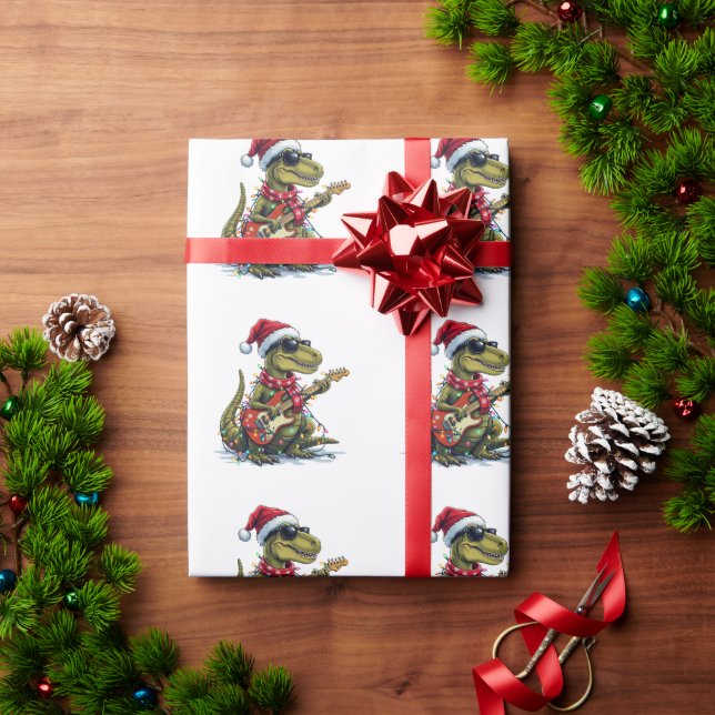 Papier Cadeau Joueur de guitare Dinosaure Noël (Cadeau de vacances)