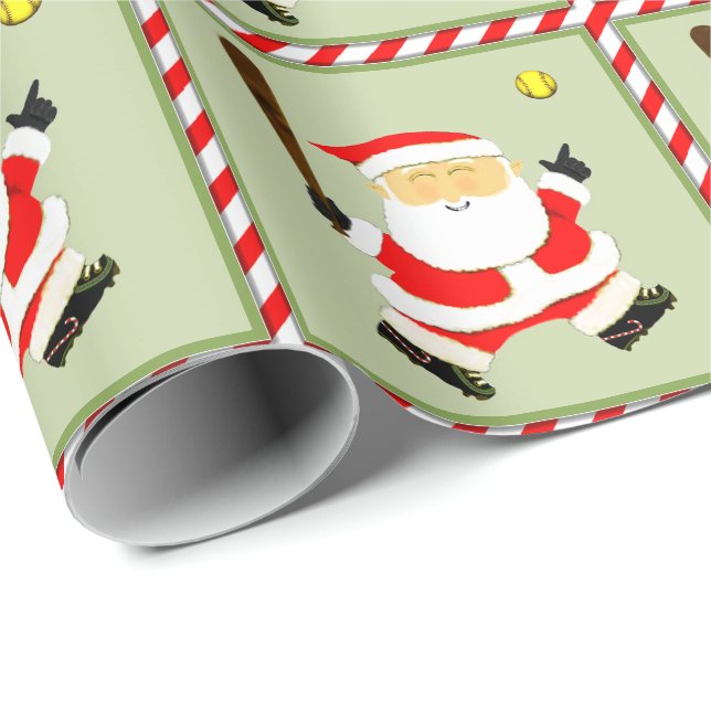 Papier Cadeau Joueur de softball Noël (Coin rond)