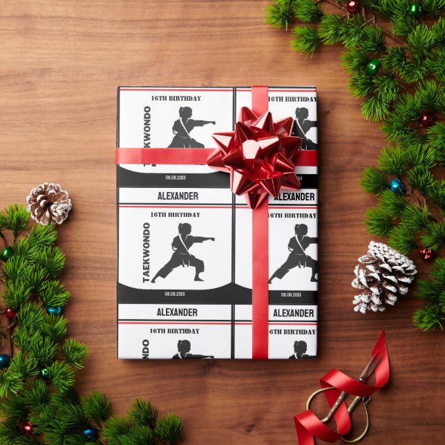 Papier Cadeau Joueur de Taekwondo, Cadeau d'anniversaire, Karate (Cadeau de vacances)