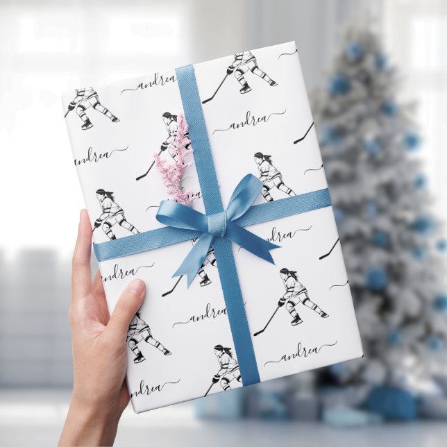 Papier Cadeau Joueuse de l'équipe de hockey sur glace Nom de la  (Créateur téléchargé)