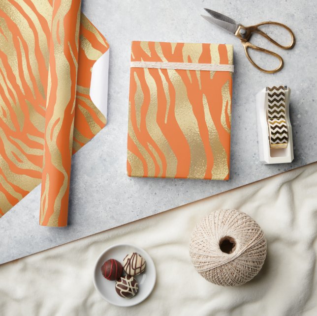 Papier Cadeau Jour d'anniversaire du tigre orange moderne (Artisanat)