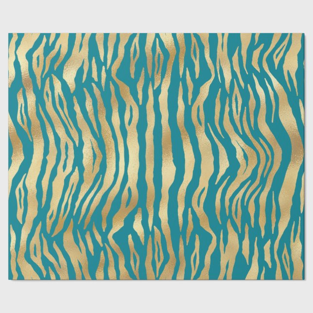 Papier Cadeau Jour d'anniversaire du tigre Shimmer Or Turquoise (Couture)