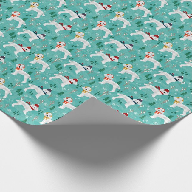 Papier Cadeau Jour de la neige Noël de caniche blanc (Coin)