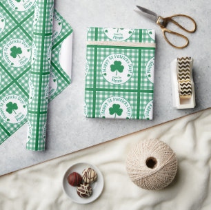 Papier Cadeau Jour de la Saint-Patrick NOM Trèfle Irlandais Vert