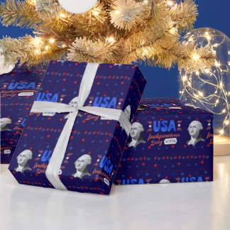 Papier Cadeau Jour de l'indépendance des États-Unis bleu profond