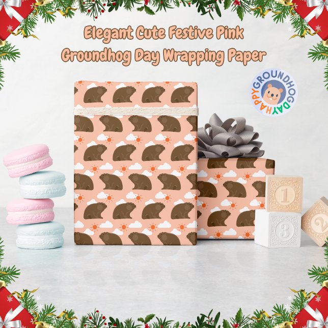 Papier Cadeau Jour de marmotte rose Festive (Créateur téléchargé)