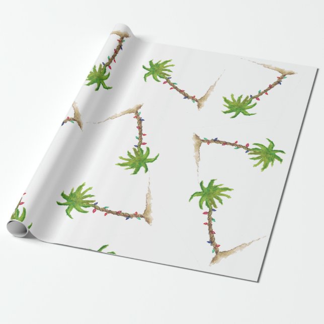 Papier Cadeau Jour de Noël de l'Aquarelle Tropical Beach Palm Tr (Déroulé)
