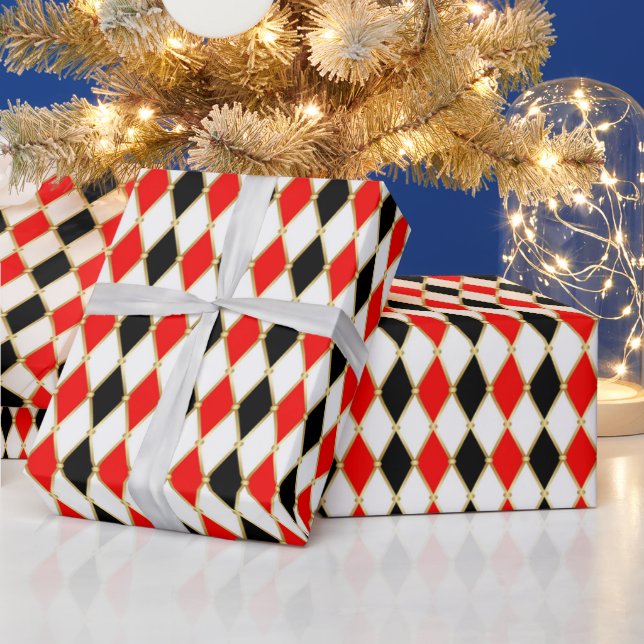 Papier Cadeau Jour de Noël Rouge Noir Golden Arlequin (Vacances)