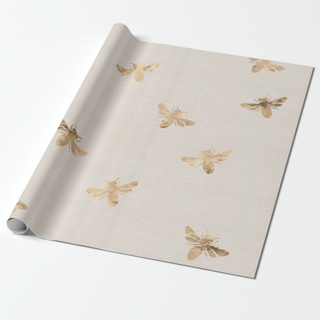 Papier Cadeau Jour des mères Cadeau or Reine abeille (Déroulé)