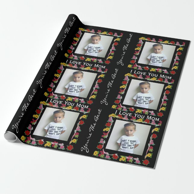 Papier Cadeau Jour des mères de texte et de photo personnalisées (Déroulé)