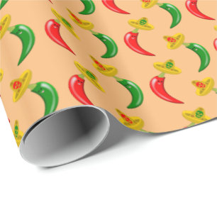 Papier Cadeau Jour des Mexicains Morts à l'image des Chilis mexi