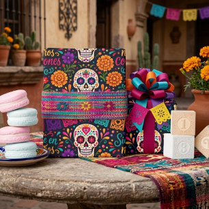 Papier Cadeau Jour des Morts Coloré avec des Fleurs