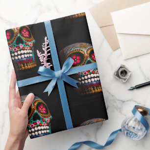 Papier Cadeau Jour des morts, joli crâne macabre
