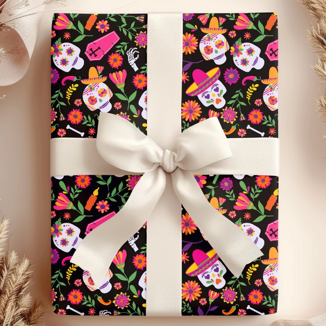 Papier Cadeau Jour Du Motif Du Crâne Sucrier Mort (Créateur téléchargé)