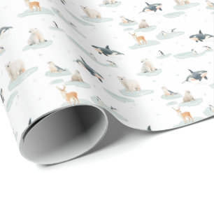 Papier Cadeau Jour enneigé - nurserie d'hiver pour animaux arcti