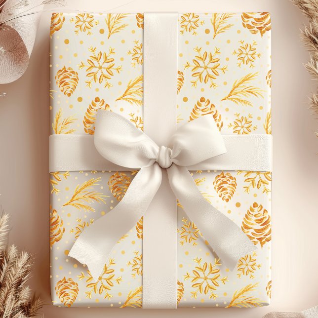 Papier Cadeau Jour férié Gold Russe Pine Cone (Créateur téléchargé)