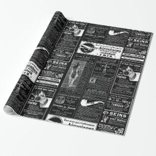 Papier Cadeau journal d'antiquité français noir victorien