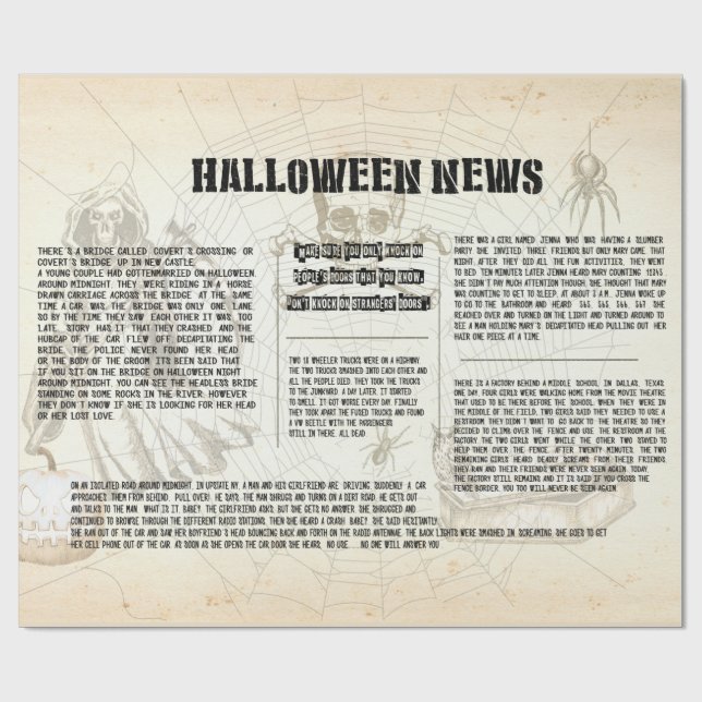 Papier Cadeau Journal vintage d'Halloween (Plat)