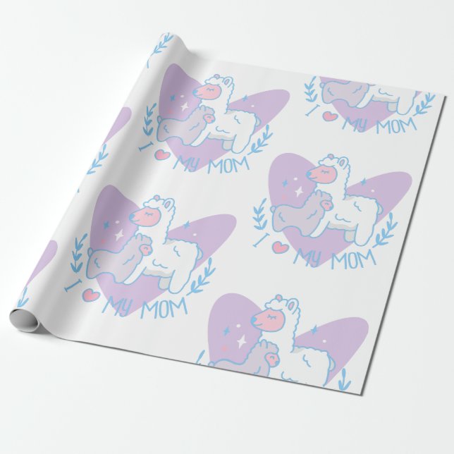 Papier Cadeau journée des mères heureuses llama bébé (Déroulé)