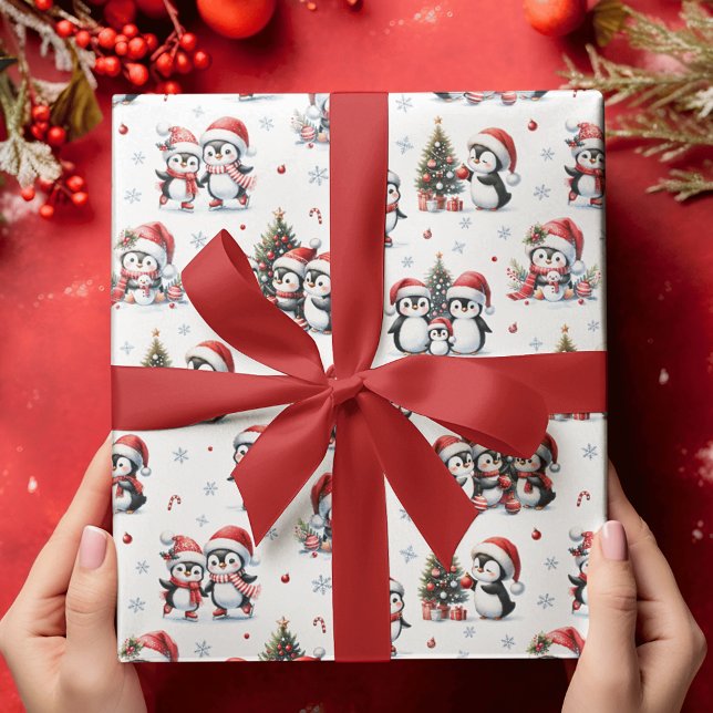 Papier Cadeau Jours fériés d'hiver de Pingouins mignons Noël (Créateur téléchargé)