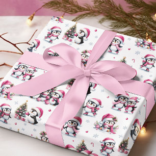 Papier Cadeau Jours fériés d'hiver de Pingouins mignons Noël ros