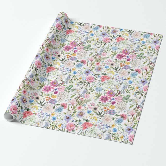 Papier Cadeau Joy Botanical Floral Festive Jardin Motif rose (Déroulé)