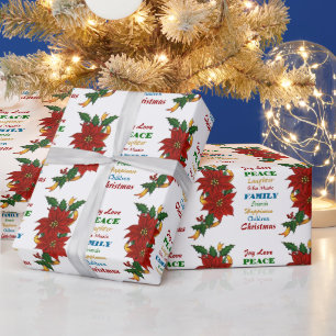 Papier Cadeau Joy Love Poinsettia Noël