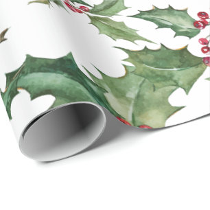 Papier Cadeau Joy Peace Watercolor Holly et Berries