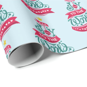 Papier Cadeau Joy to the World Christmas Citation Typographie