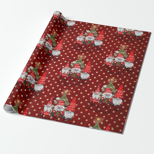 Papier Cadeau Joy To The World Gnome Papier Enveloppant Noël (Déroulé)