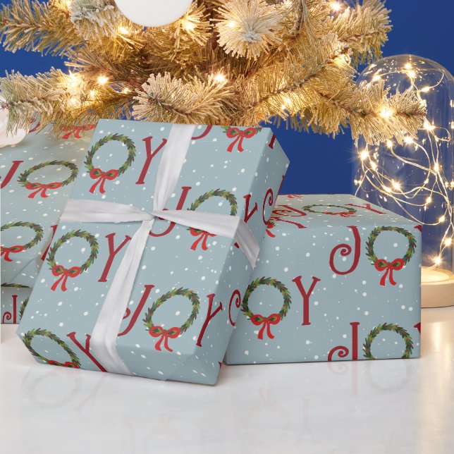 Papier Cadeau Joy Wreath Sur Les Snowflakes Enveloppant Du Papie (Vacances)